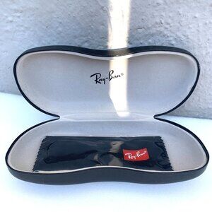 RAY-BAN Protective Glasses Sunglasses Case Black Leather Hinged Clamshell Design